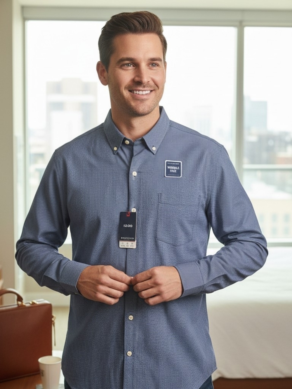 IZOD Advantage Men's M Check Woven Cotton Long Sleeve Wrinkle-Resistant Shirt